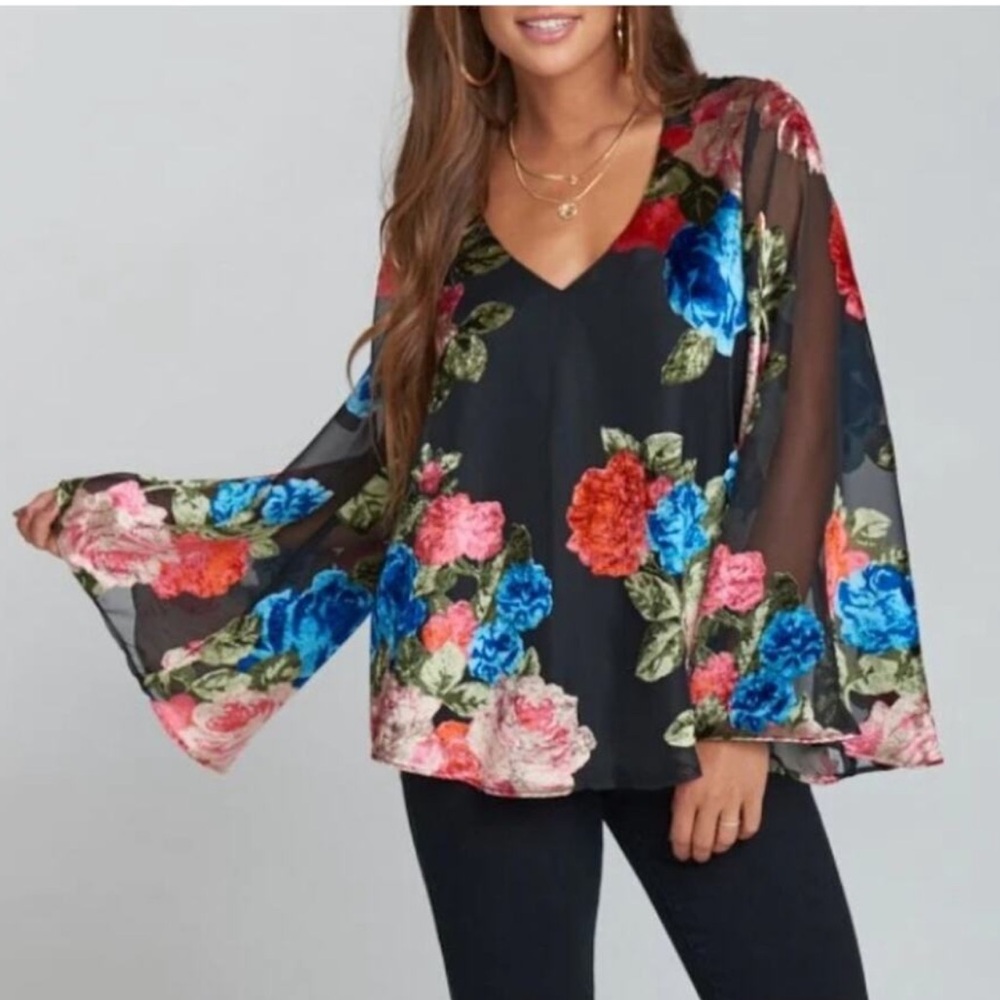 Show Me Your MuMu Hippie Dippie Floral Bell Sleeve Velvet Top